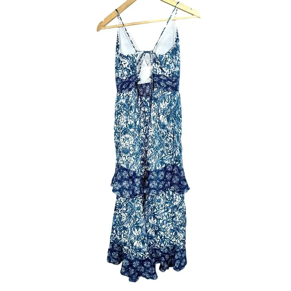 Abercrombie & Fitch Blue White Abstract Tiered Sleeveless Maxi Dress Womens Sz M